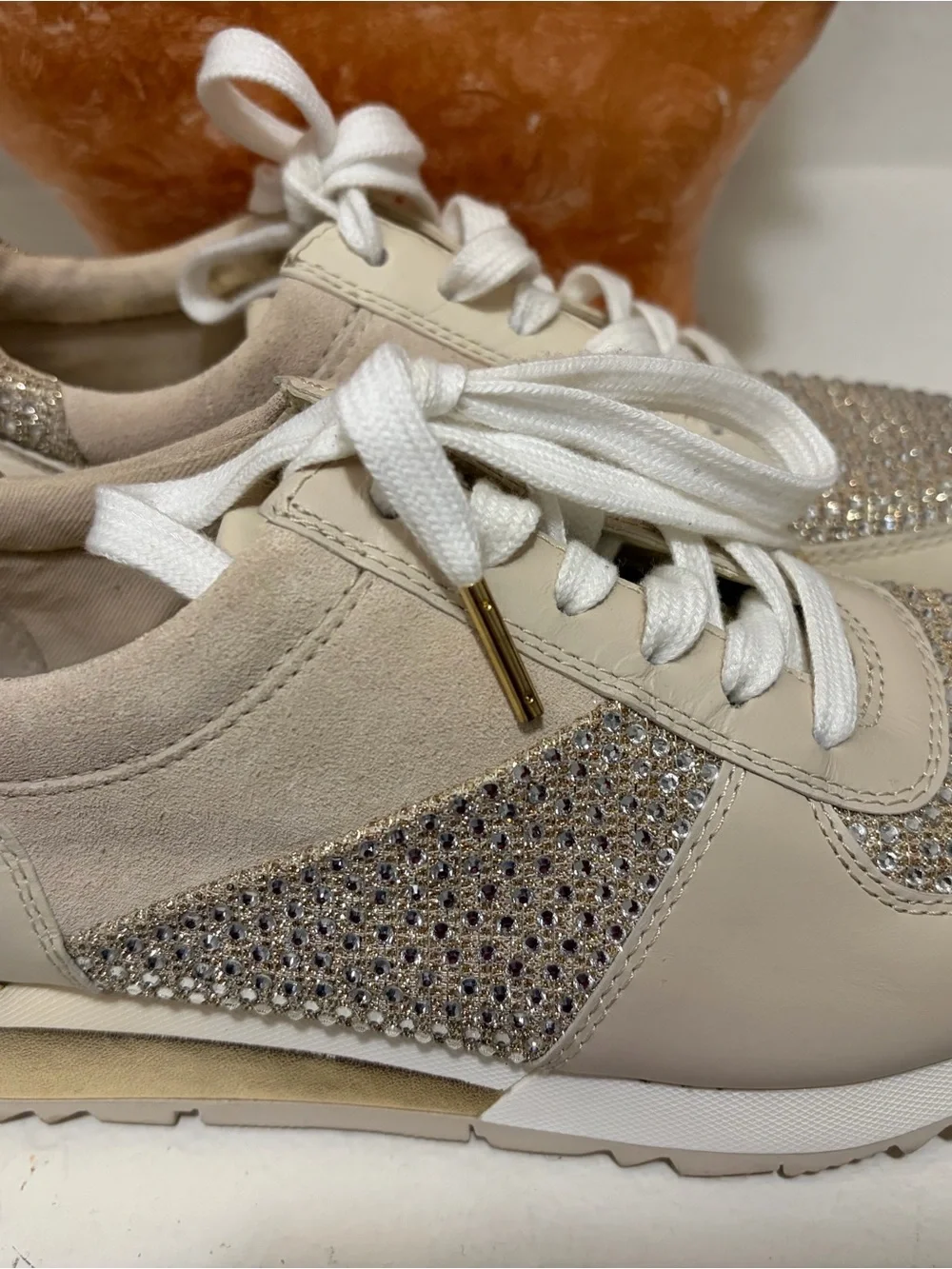 Michael Kors Beige and Gold Crystal-Embellished Sneakers